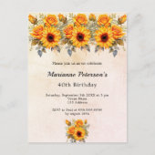 Verjaardag zonnebloemen groen rustiek geel sinaasa uitnodiging briefkaart (Voorkant)