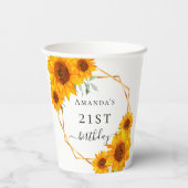 Verjaardag zonnebloemen wit goud geometrische naam papieren bekers (Achterkant)