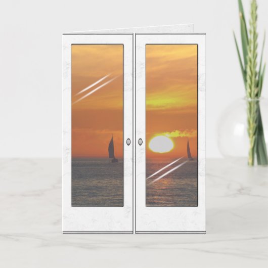 Verjaardag-zonsondergang en zeilboten kaart (Voorkant)