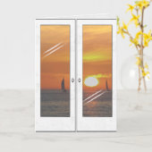 Verjaardag-zonsondergang en zeilboten kaart (Gele Bloem)