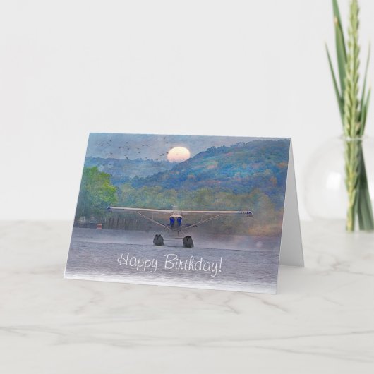 Verjaardag Zonsondergang Watervliegtuig Kaart (Voorkant)