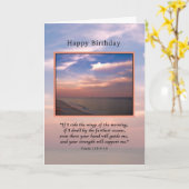 Verjaardag, zonsopgang op het strand, religieus kaart (Gele Bloem)