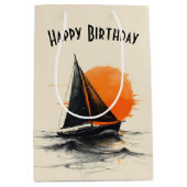 Verjaardag zonsopgang zeilboot silhouet schets medium cadeauzakje (Voorkant)