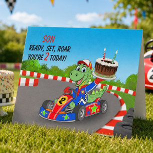 Verjaardag zoon 2 Dinosaurus Race Auto Klaar Af  Kaart