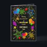 Verjaardag, ZOON, Abstracte Galaxy, Kleurrijk Kaart<br><div class="desc">Leuke en zeer heldere verjaardagsgroet in kleurrijke levendige kleuren. Abstract sterrenstelsel en/of universum vol met sterren,  vallende sterren en zelfs harten. Zie hetzelfde afbeelding in andere categorieën en producten.</div>