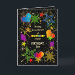 Verjaardag, ZOON, Abstracte Galaxy, Kleurrijk Kaart<br><div class="desc">Leuke en zeer heldere verjaardagsgroet in kleurrijke levendige kleuren. Abstract sterrenstelsel en/of universum vol met sterren,  vallende sterren en zelfs harten. Zie hetzelfde afbeelding in andere categorieën en producten.</div>