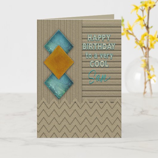 Verjaardag, Zoon, Modern textuur-als Patroon Kaart (Gele Bloem)