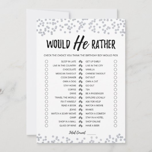 Verjaardag Zou Hij Liever bewerkbaar spel Kaart (Voorkant)