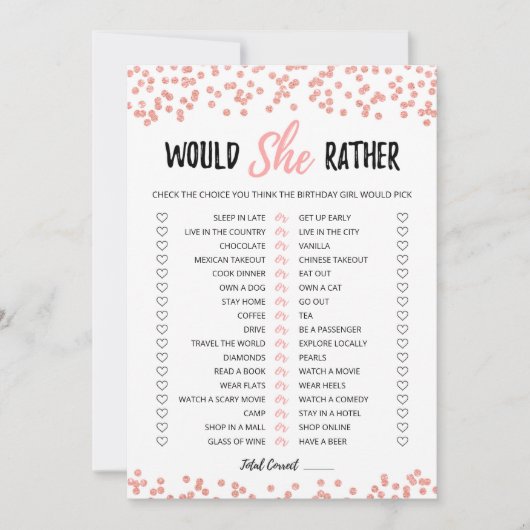 Verjaardag zou ze liever bewerkbare game Kaart (Voorkant)