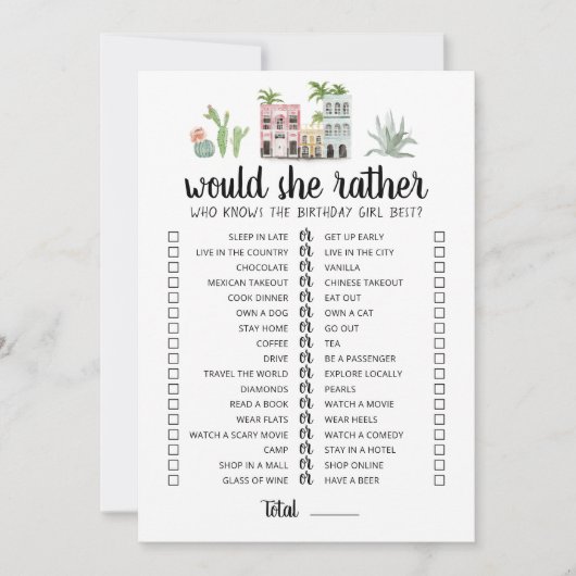 Verjaardag zou ze liever bewerkbare game Kaart (Voorkant)