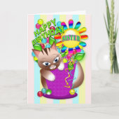 Verjaardag - Zus - Kitty Cat Celebrating Kaart (Voorkant)