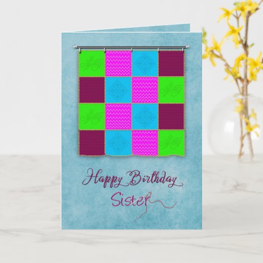 Verjaardag, zus, muurhangende patchwork quilt kaart (Gele Bloem)