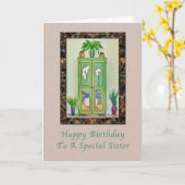 Verjaardag, zus, stilleven met Antiek kast Kaart (Gele Bloem)