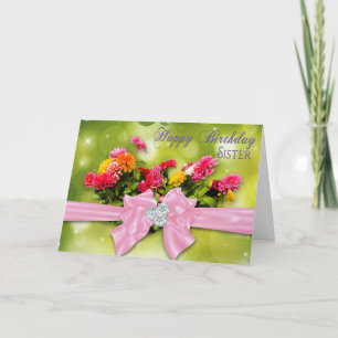 Verjaardag - Zus - Zinnias Kaart