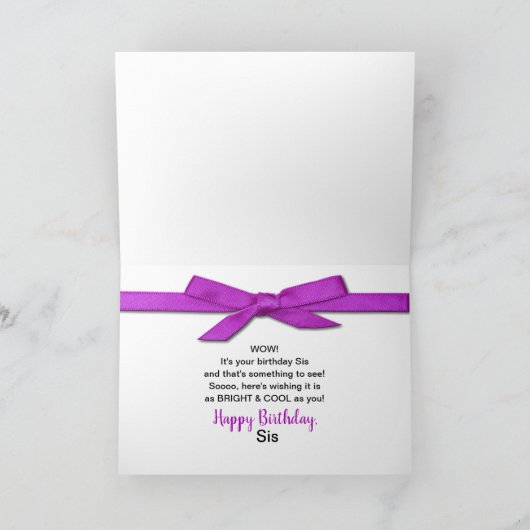 Verjaardag, Zus, Zuster, ZEBRA,  FUCHSIA Strik Kaart (Binnen)