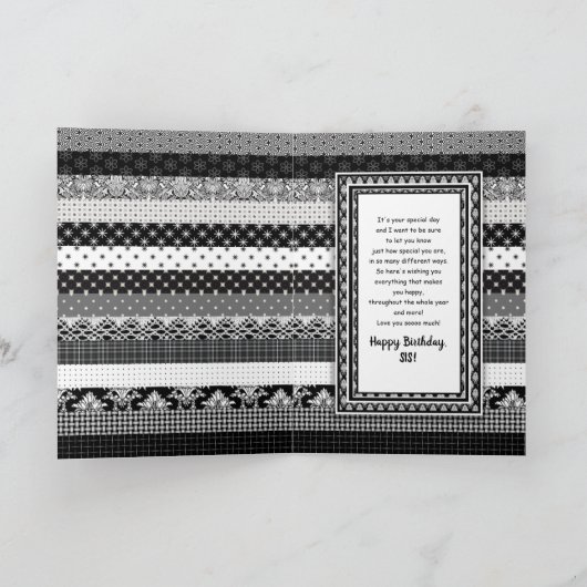 Verjaardag, ZUS, zwart/wit print lagen Kaart (Binnen)