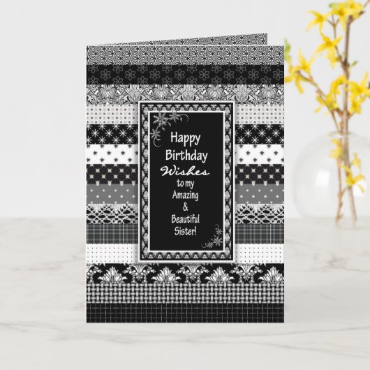 Verjaardag, ZUS, zwart/wit print lagen Kaart (Gele Bloem)