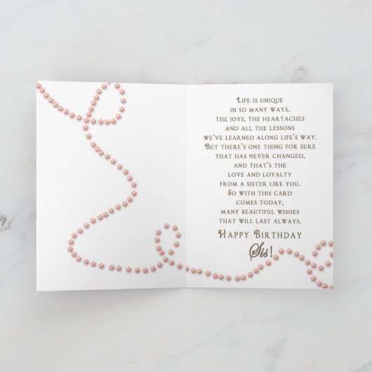 Verjaardag Zuster - Roze Parels - Bloemen Kaart (Binnen)