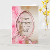 Verjaardag Zuster - Roze Parels - Bloemen Kaart (Gele Bloem)