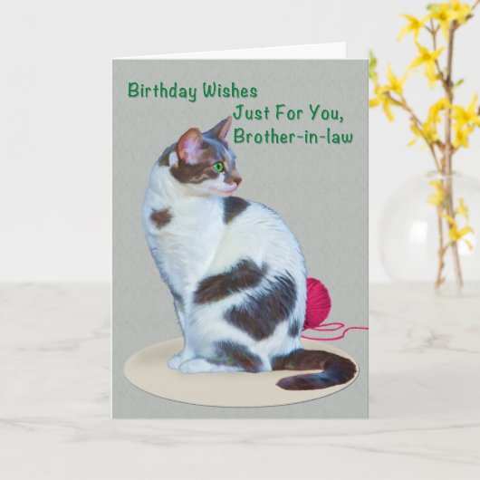 Verjaardag, Zwager, de groen-Eyed Kaart van de Kat (Gele Bloem)