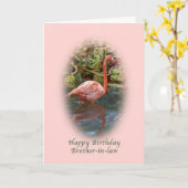 Verjaardag, zwager, roze flamingo Kaart (Gele Bloem)