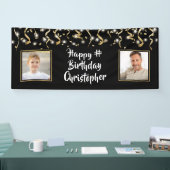 Verjaardag Zwart Goud 2 Foto Confetti Lights Spandoek (Beurs)
