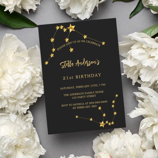 Verjaardag zwart goud Aquarius sterrenbeeld Kaart