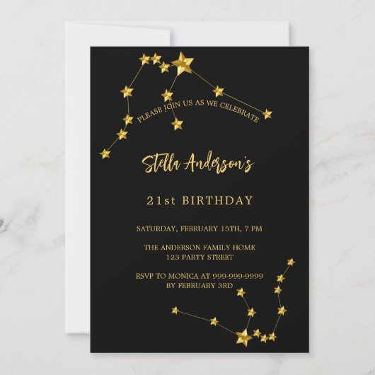 Verjaardag zwart goud Aquarius sterrenbeeld Kaart (Voorkant)