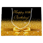 Verjaardag zwart goud boog klassieke naam groot cadeauzakje (Voorkant)