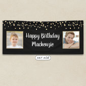 Verjaardag Zwart Goud Confetti 2 Foto Script Spandoek