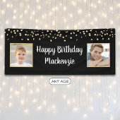 Verjaardag Zwart Goud Confetti 2 Foto Script Spandoek