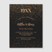 Verjaardag zwart goud confetti jaar geboorte luxe magnetische uitnodiging (Voorkant)