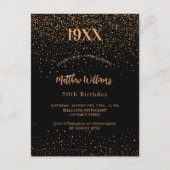 Verjaardag zwart goud confetti jaar geboorte uitnodiging briefkaart (Voorkant)