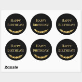 Verjaardag zwart goud decor ronde sticker (Vel)