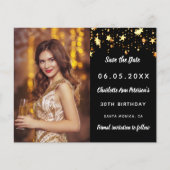 Verjaardag zwart goud foto sterren Save the Date k (Voorkant)
