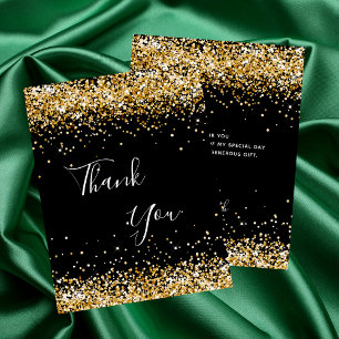 Verjaardag zwart goud glitter bedankt! bedankkaart