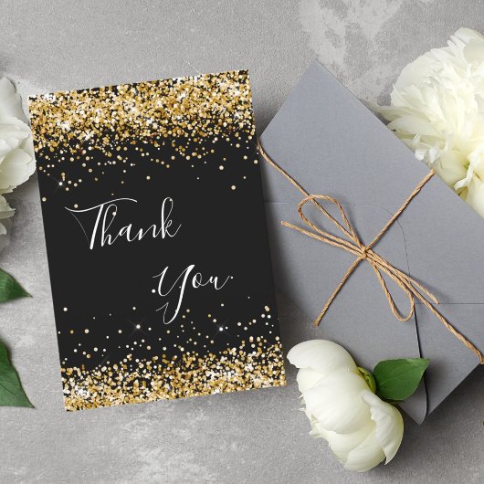 Verjaardag zwart goud glitter bedankt! bedankkaart