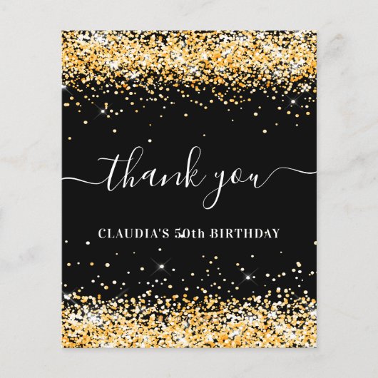 Verjaardag zwart goud glitter bedankt budget flyer (Voorkant)