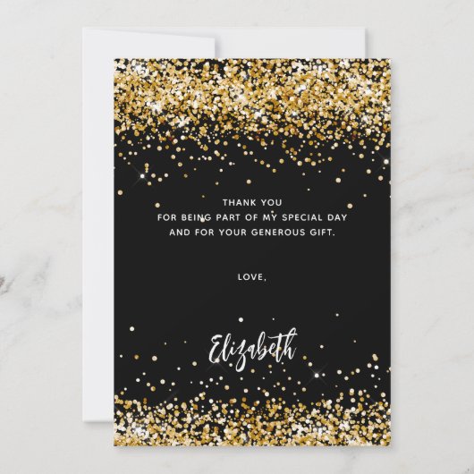 Verjaardag zwart goud glitter bedankt! kaart (Achterkant)