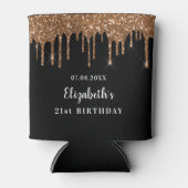 Verjaardag zwart goud glitter druppels monogram blikjeskoeler (Voorkant)