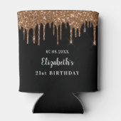Verjaardag zwart goud glitter druppels monogram blikjeskoeler (Achterkant)