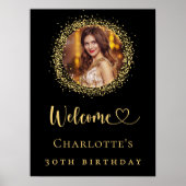 Verjaardag zwart goud glitter foto welkom poster (Voorkant)