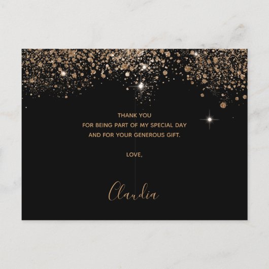 Verjaardag zwart goud glitter glamoureus bedankt briefkaart (Achterkant)