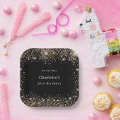 Verjaardag zwart goud glitter naam papieren bordje (Feest)