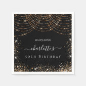 Verjaardag zwart goud glitter naam script elegant servet (Voorkant)