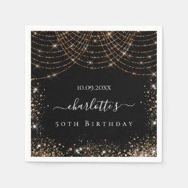 Verjaardag zwart goud glitter naam script elegant servet