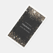 Verjaardag zwart goud glitter naam servet (Hoek)