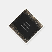 Verjaardag zwart goud glitter naam servet (Hoek)