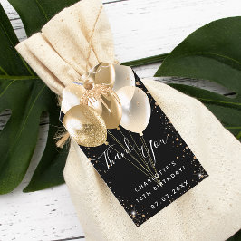 Verjaardag zwart goud glitters ballon dank je wel cadeaulabel