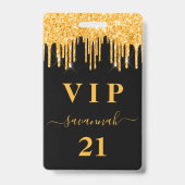 Verjaardag zwart goud glitters glans monogram vip badge (Voorzijde)